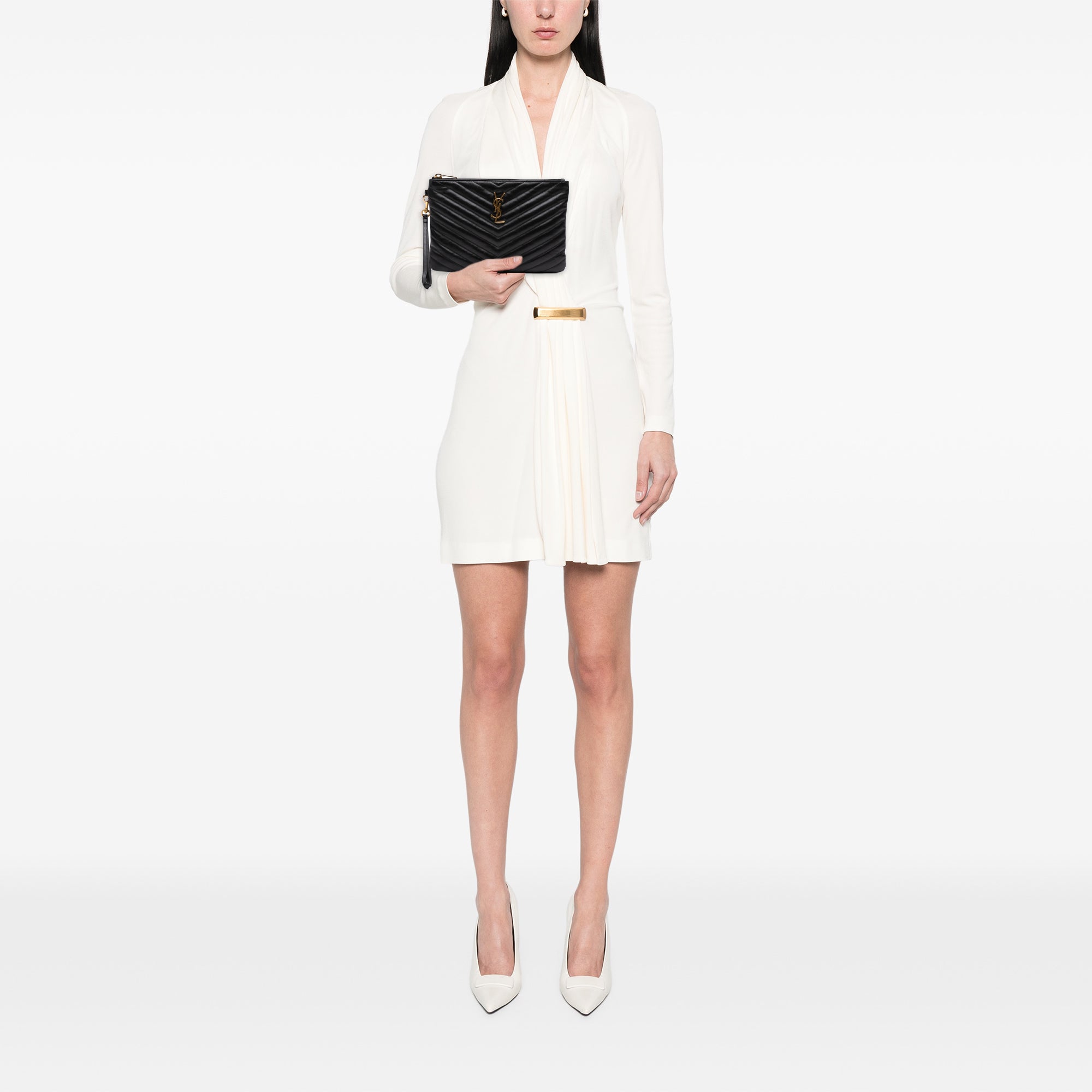 Chevron Leather Monogram Zip A5 Wristlet Pouch