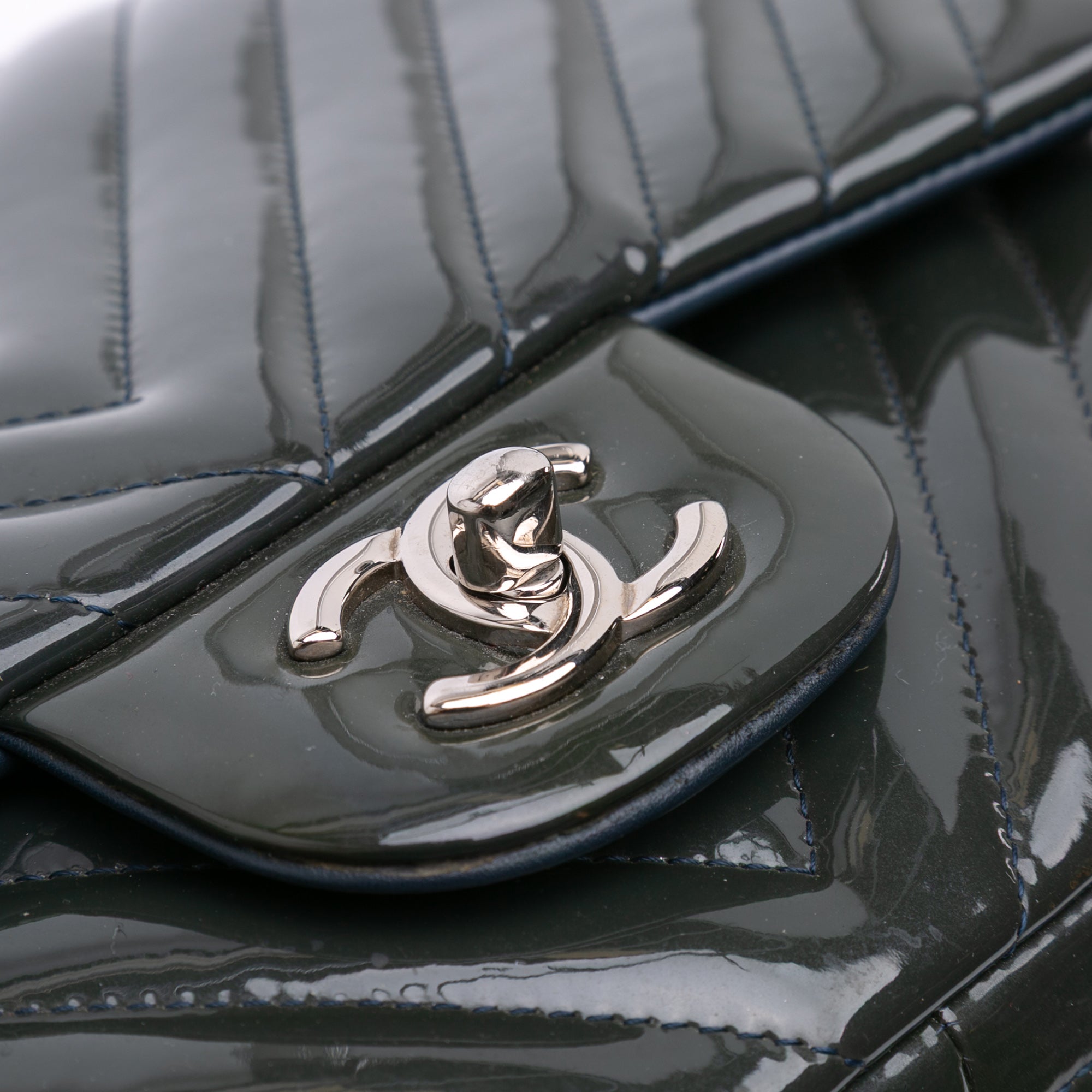 Chanel Jumbo Classic Chevron Patent Double Flap