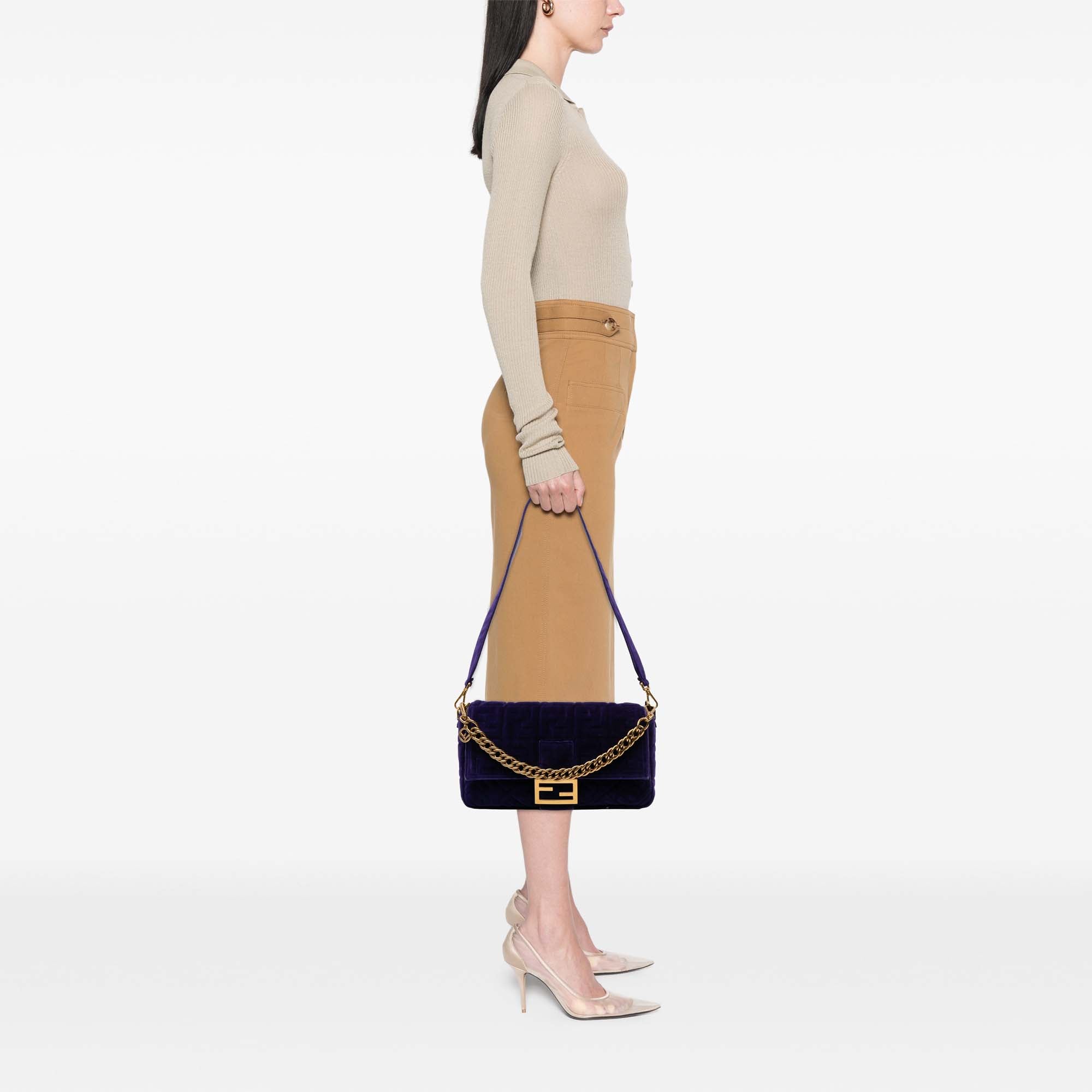 Large Zucca Embossed Velvet Baguette Satchel