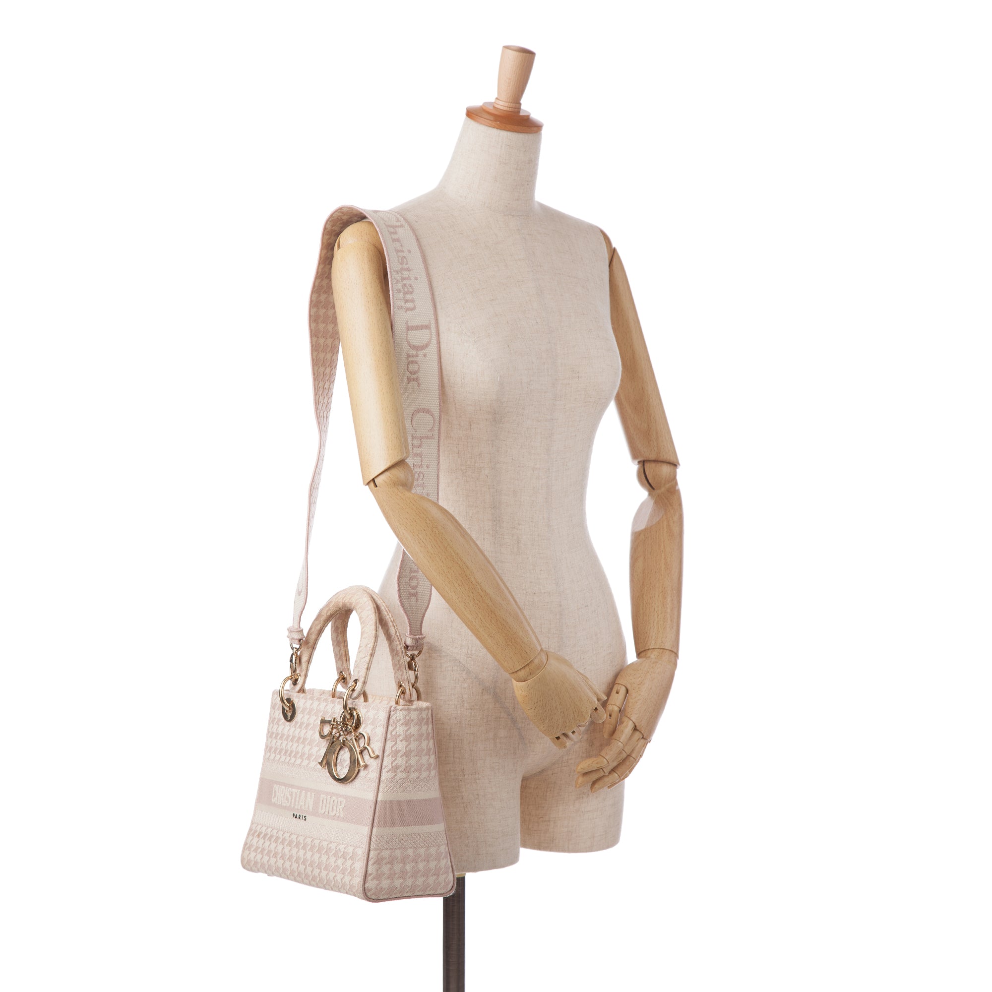 Medium Embroidered Canvas Houndstooth Lady D Lite