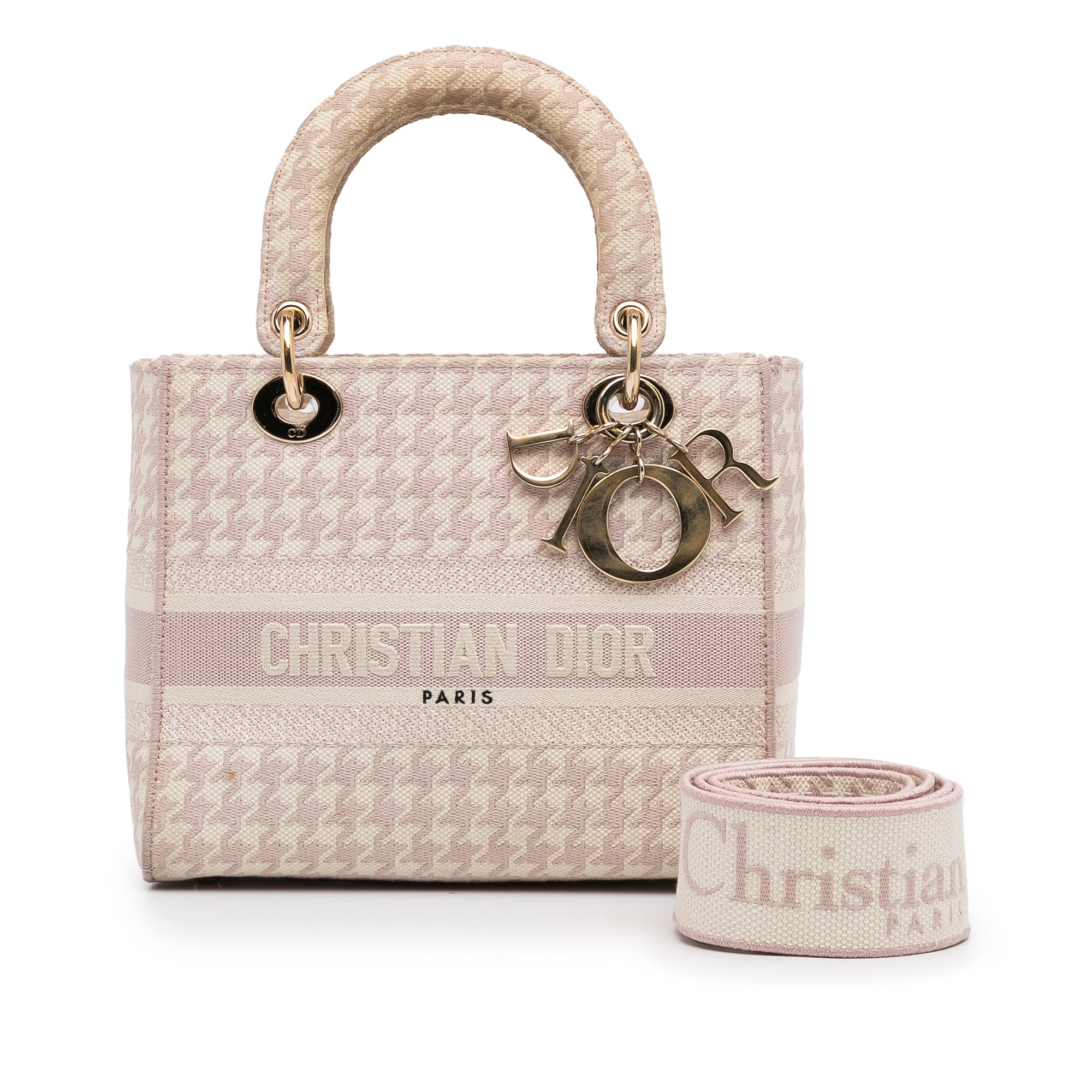 Medium Embroidered Canvas Houndstooth Lady D Lite