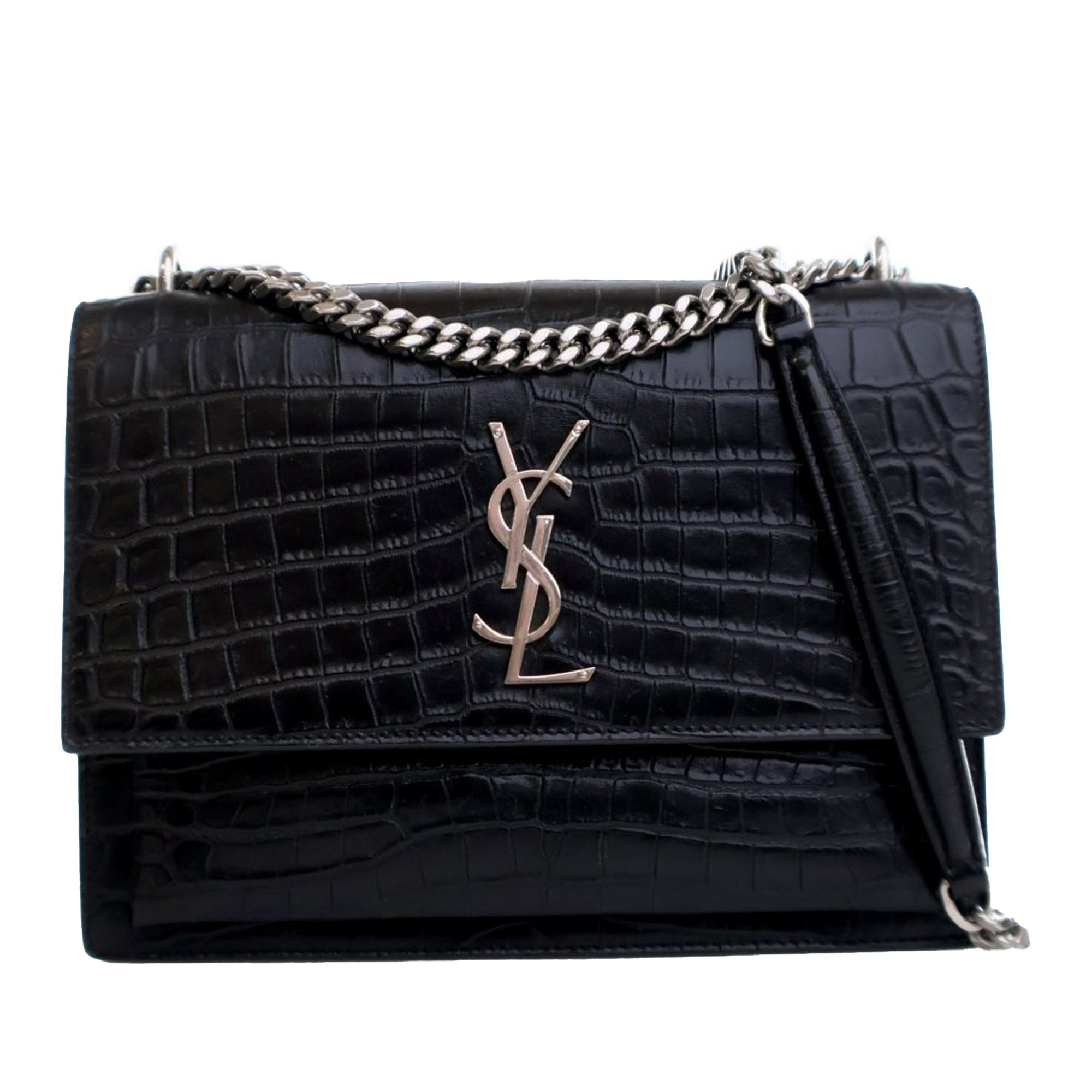 Medium Croc Embossed Calfskin Sunset Flap Crossbody