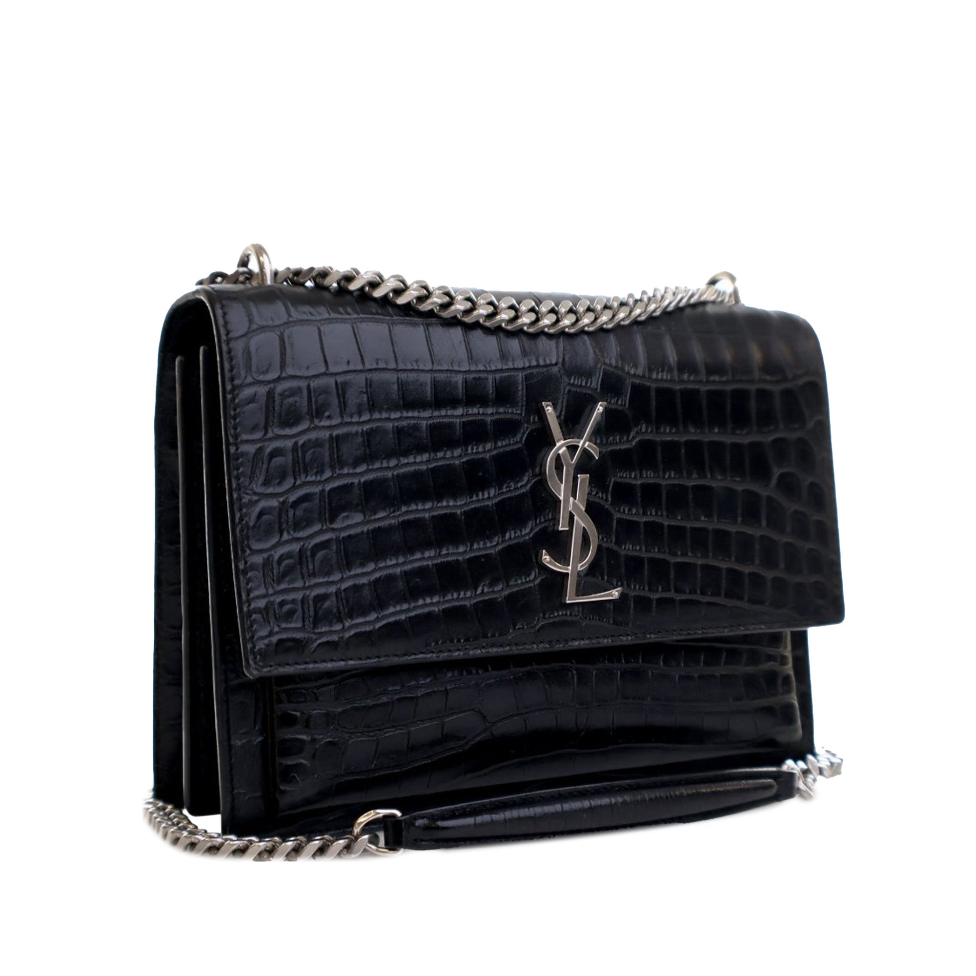 Medium Croc Embossed Calfskin Sunset Flap Crossbody