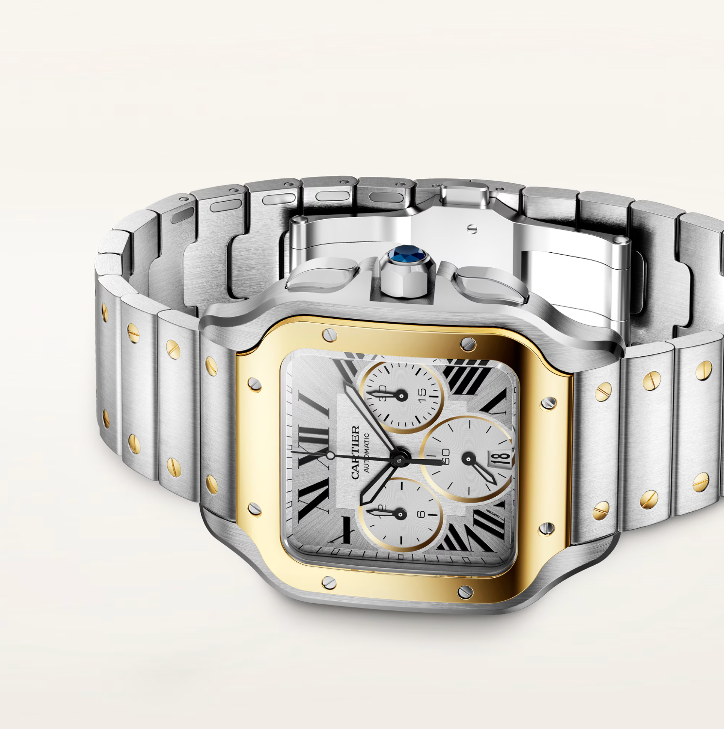 Cartier Santos de Cartier Chronograph Large Steel & Yellow Gold Watch