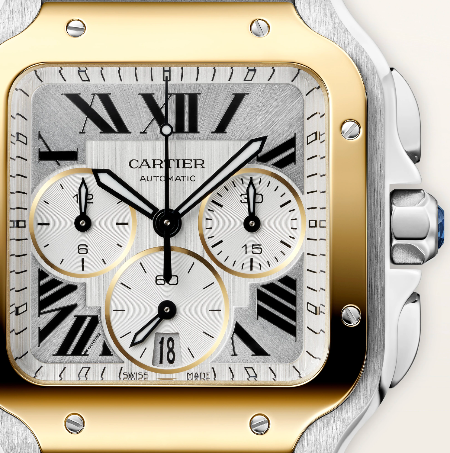 Cartier Santos de Cartier Chronograph Large Steel & Yellow Gold Watch