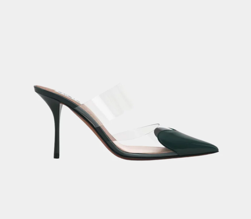 Alaïa Le Coeur Mules In Patent Calfskin Green