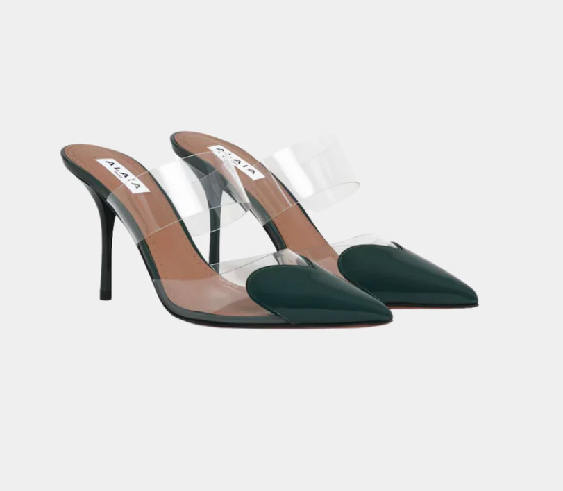 Alaïa Le Coeur Mules In Patent Calfskin Green