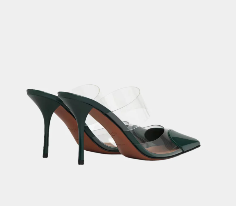 Alaïa Le Coeur Mules In Patent Calfskin Green