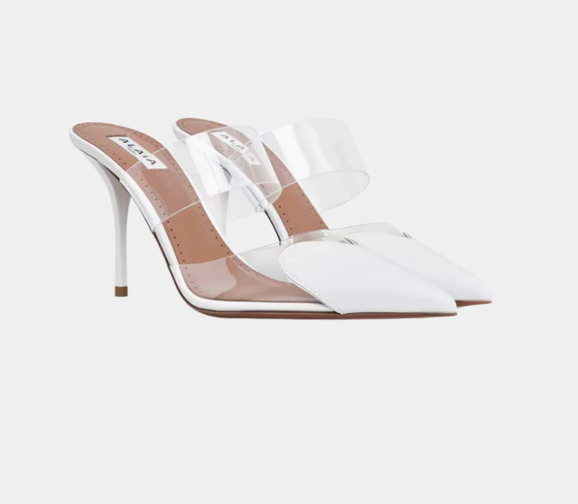 Alaïa Le Coeur Mules In Patent Calfskin White