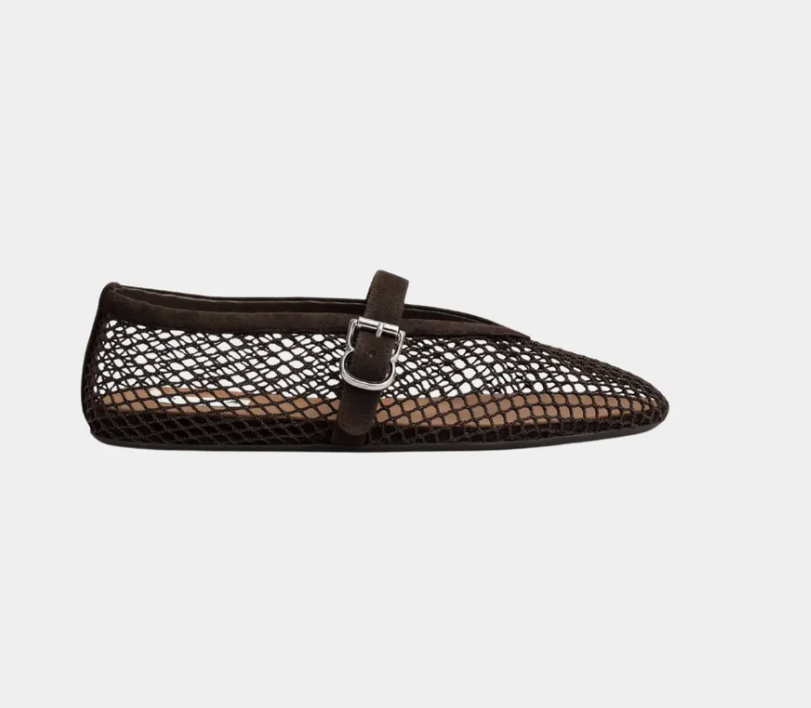Alaïa Ballet Flats In Fishnet and Suede Goatskin Dark Brown