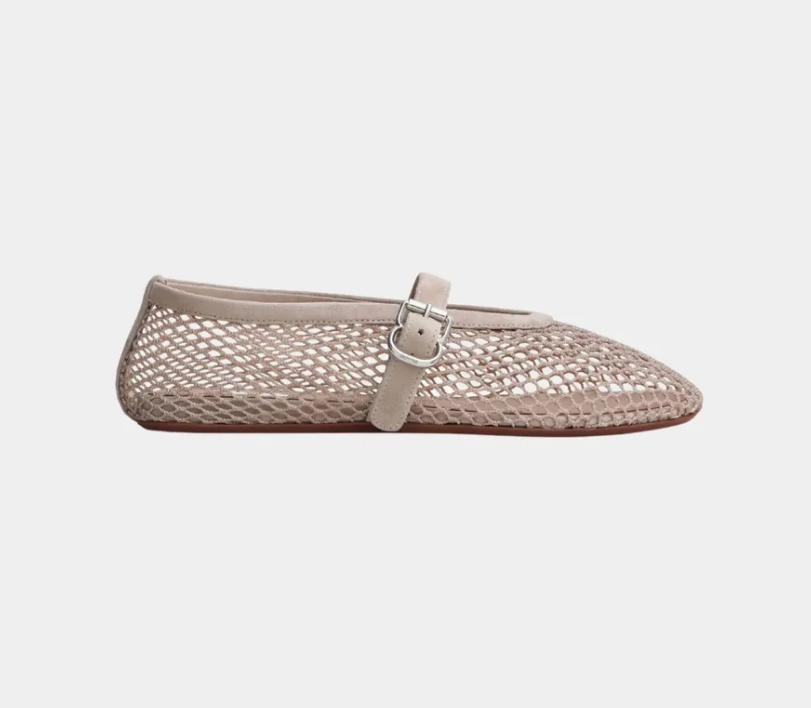 Alaïa Ballet Flats In Fishnet and Suede Goatskin Grege