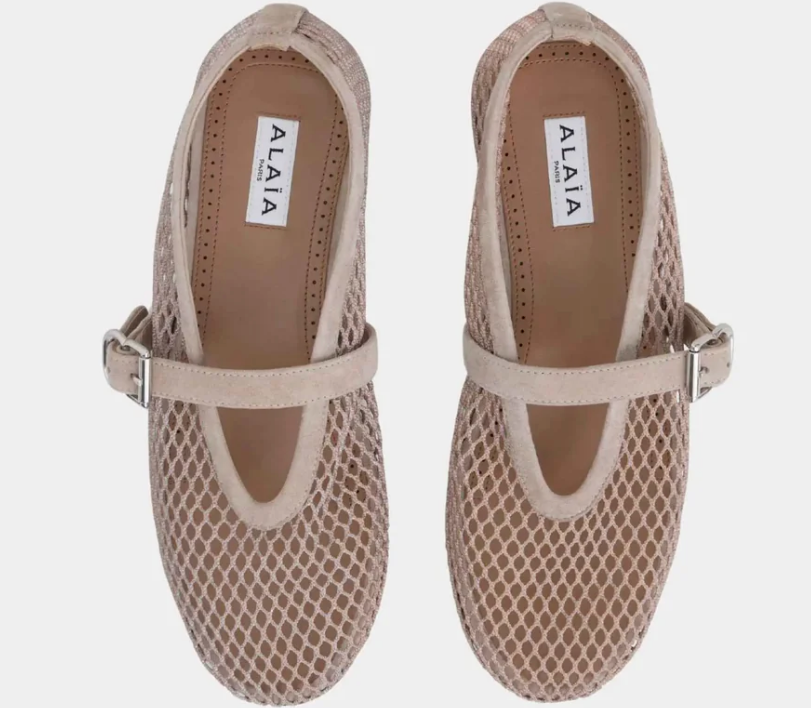 Alaïa Ballet Flats In Fishnet and Suede Goatskin Grege