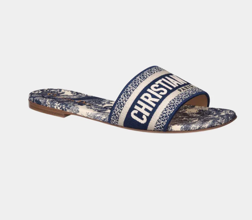 Dior Dway Slide in Vibrant Blue Embroidered Cotton