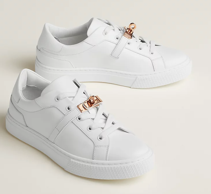 Hermès Day Sneaker Canvas & Calfskin Rose Gold Kelly Buckle Blanc