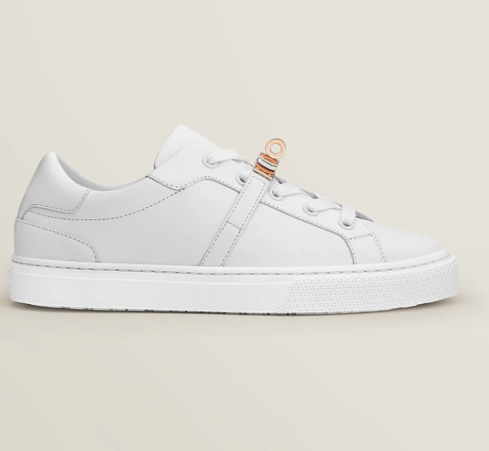 Hermès Day Sneaker Canvas & Calfskin Rose Gold Kelly Buckle Blanc