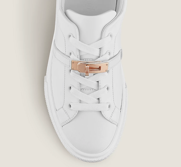 Hermès Day Sneaker Canvas & Calfskin Rose Gold Kelly Buckle Blanc