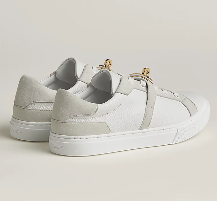 Hermès Day Sneaker Canvas & Calfskin Permabrass Kelly Buckle Blanc