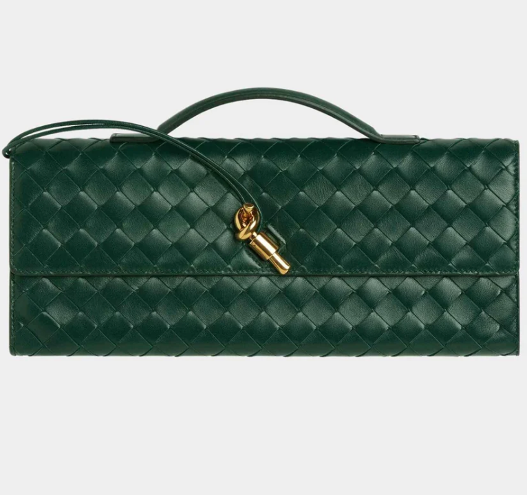 Bottega Veneta Andiamo Intrecciato Top Handle Clutch Emerald