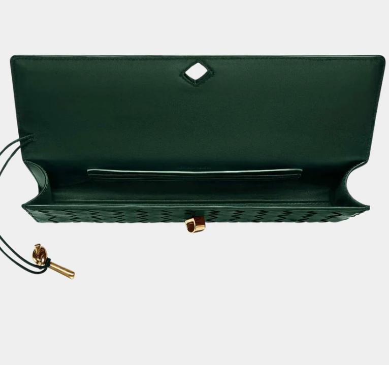 Bottega Veneta Andiamo Intrecciato Top Handle Clutch Emerald