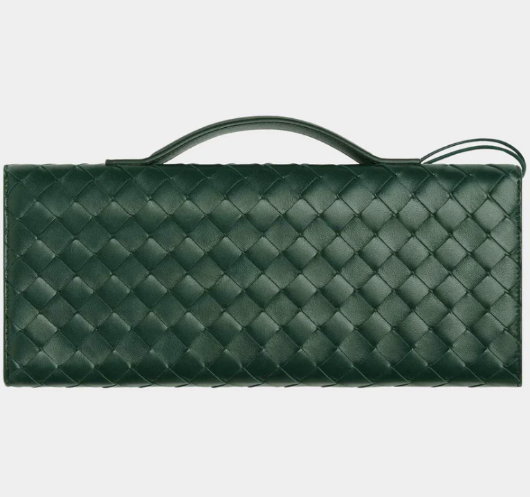 Bottega Veneta Andiamo Intrecciato Top Handle Clutch Emerald