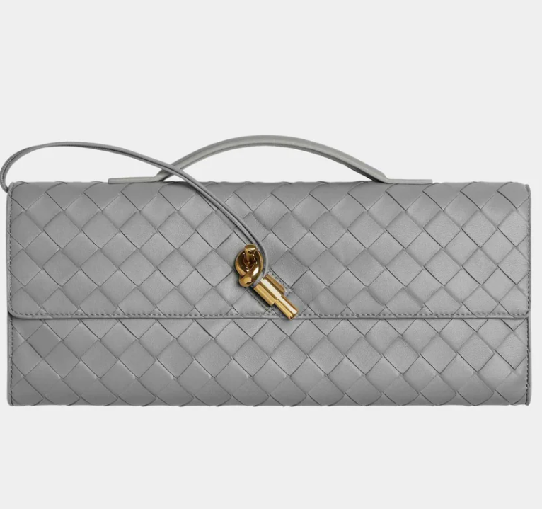 Bottega Veneta Andiamo Intrecciato Top Handle Clutch Sterling