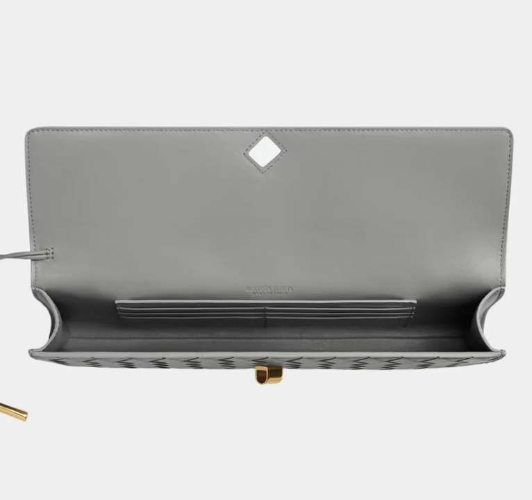 Bottega Veneta Andiamo Intrecciato Top Handle Clutch Sterling