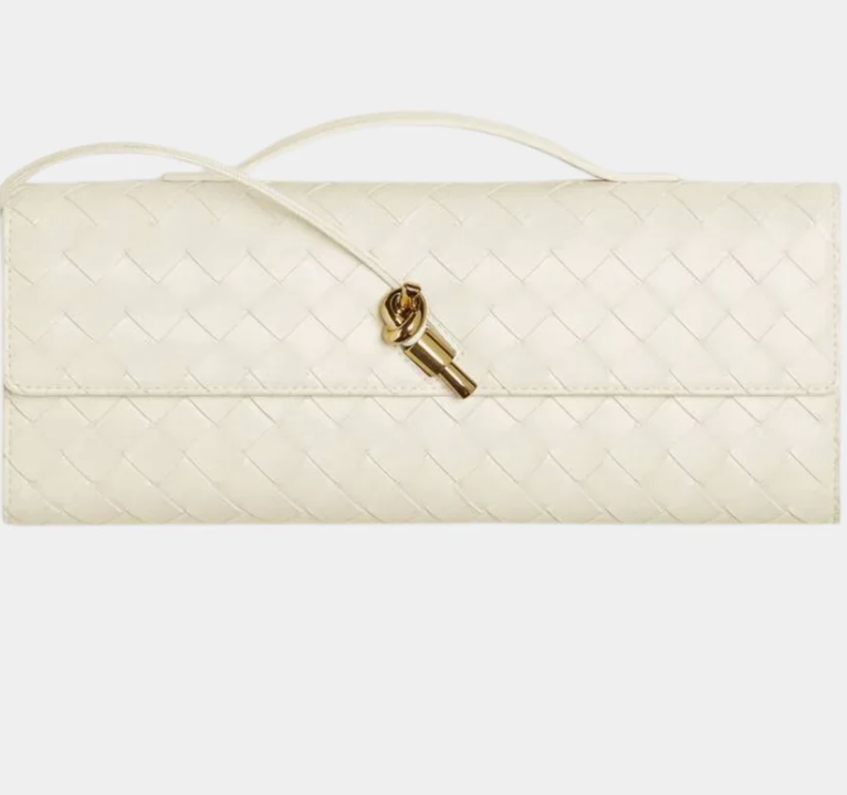 Bottega Veneta Andiamo Intrecciato Top Handle Clutch Sea Salt