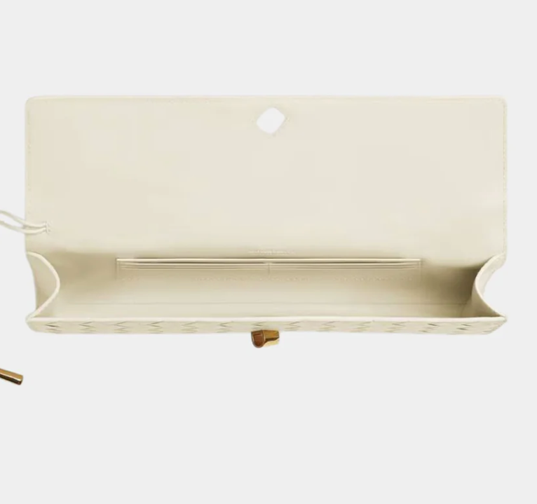 Bottega Veneta Andiamo Intrecciato Top Handle Clutch Sea Salt