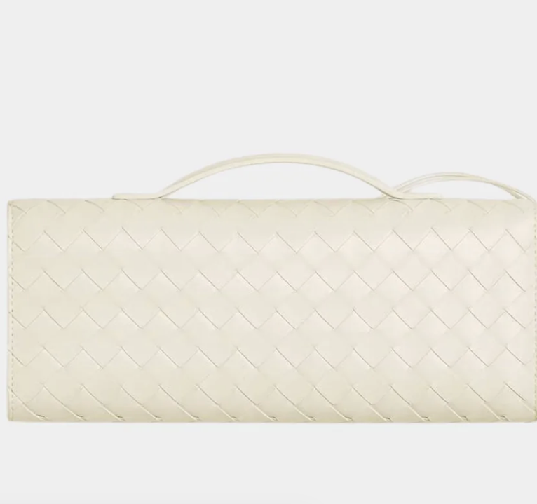 Bottega Veneta Andiamo Intrecciato Top Handle Clutch Sea Salt