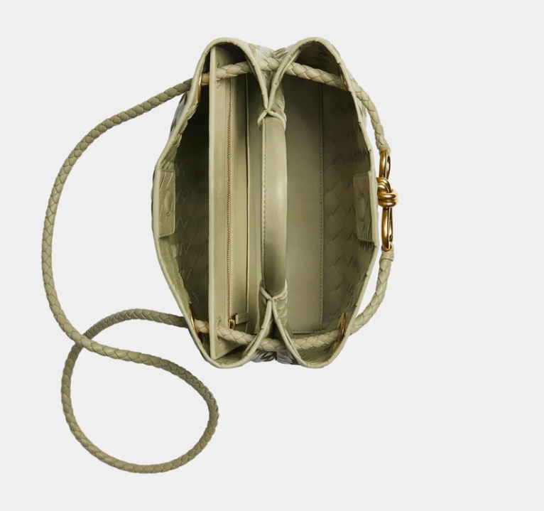 Bottega Veneta Small Andiamo Intrecciato Bag Travertine