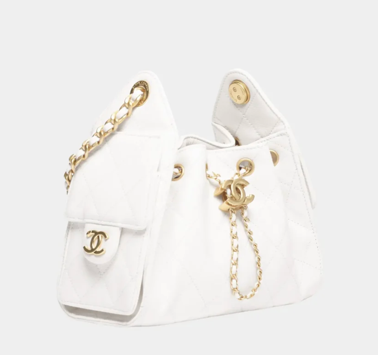 Chanel 25 Mini Handbag White Grained Calfskin