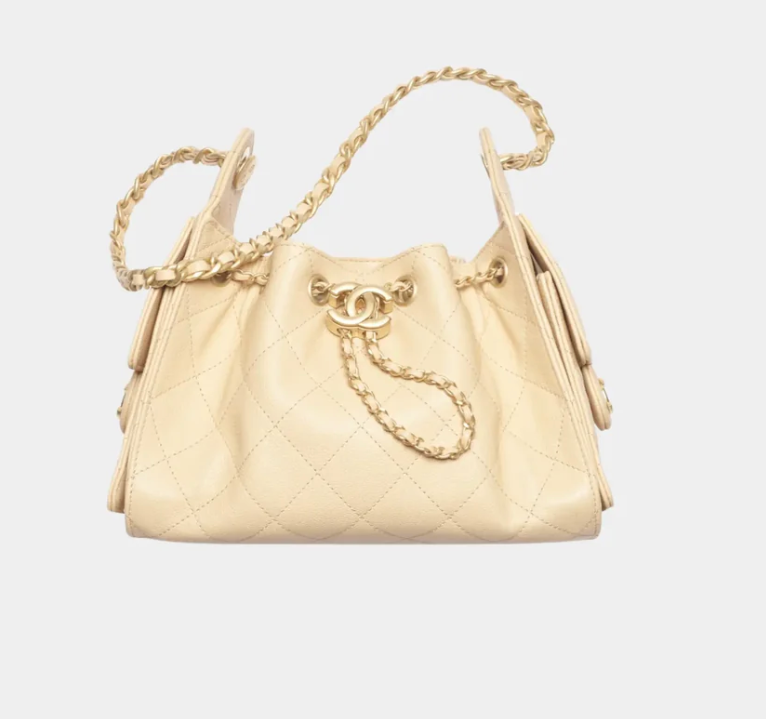 Chanel 25 Mini Handbag Beige Grained Calfskin