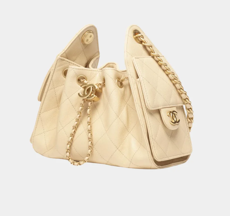 Chanel 25 Mini Handbag Beige Grained Calfskin