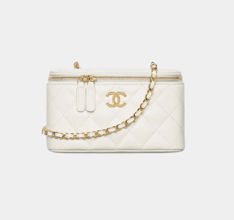 Chanel Long Vanity Bag White Shiny Calfskin Strass
