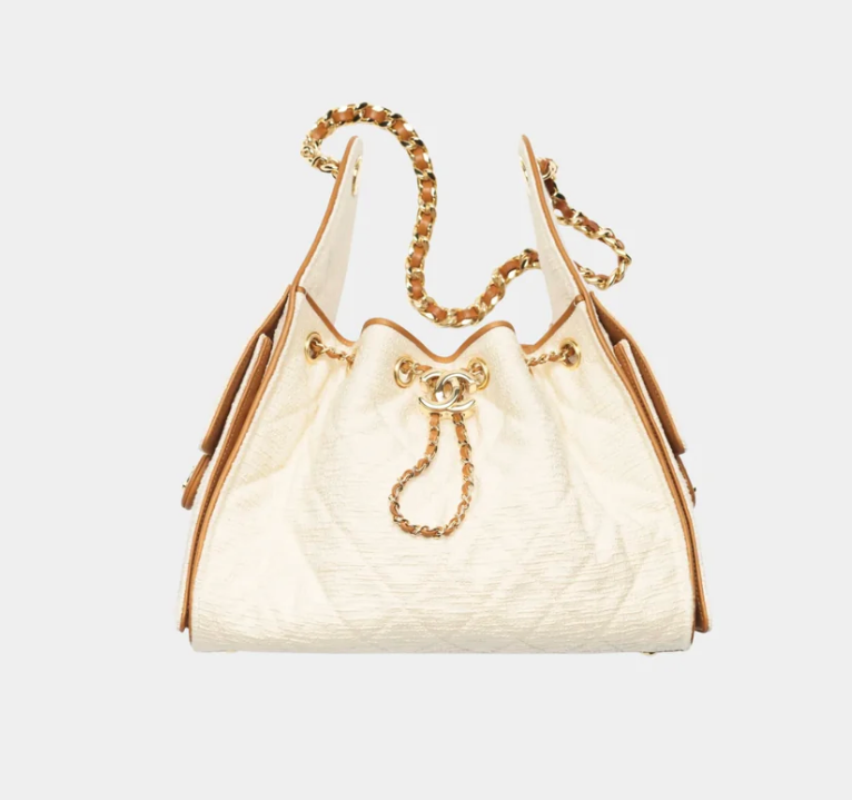 Chanel 25 Small Handbag Canvas & Calfskin Ecru
