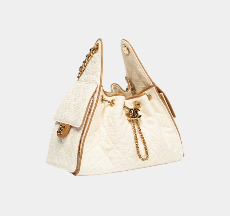 Chanel 25 Small Handbag Canvas & Calfskin Ecru