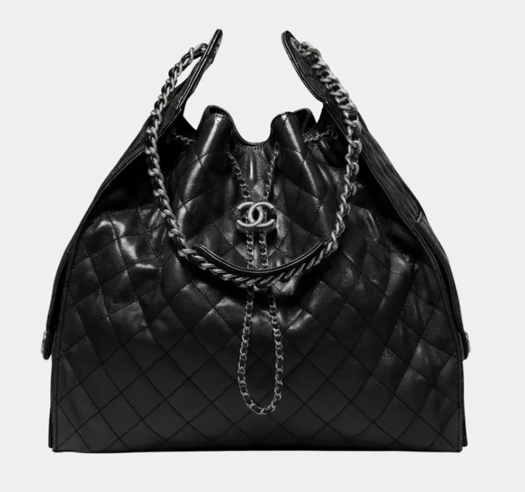 Chanel 25 Large Handbag Black Grained Calfskin