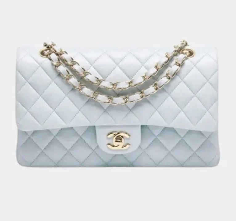 Chanel Classic 11.12 Handbag Light Blue Quilted Leather