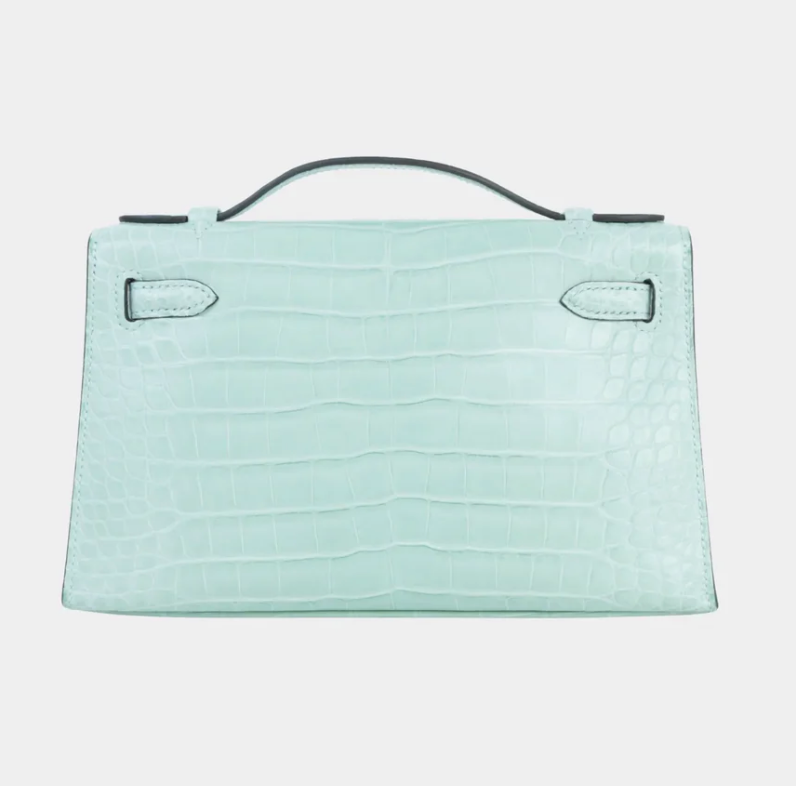 Hermès Kelly Pochette Matte Alligator Vert D’Eau GHW
