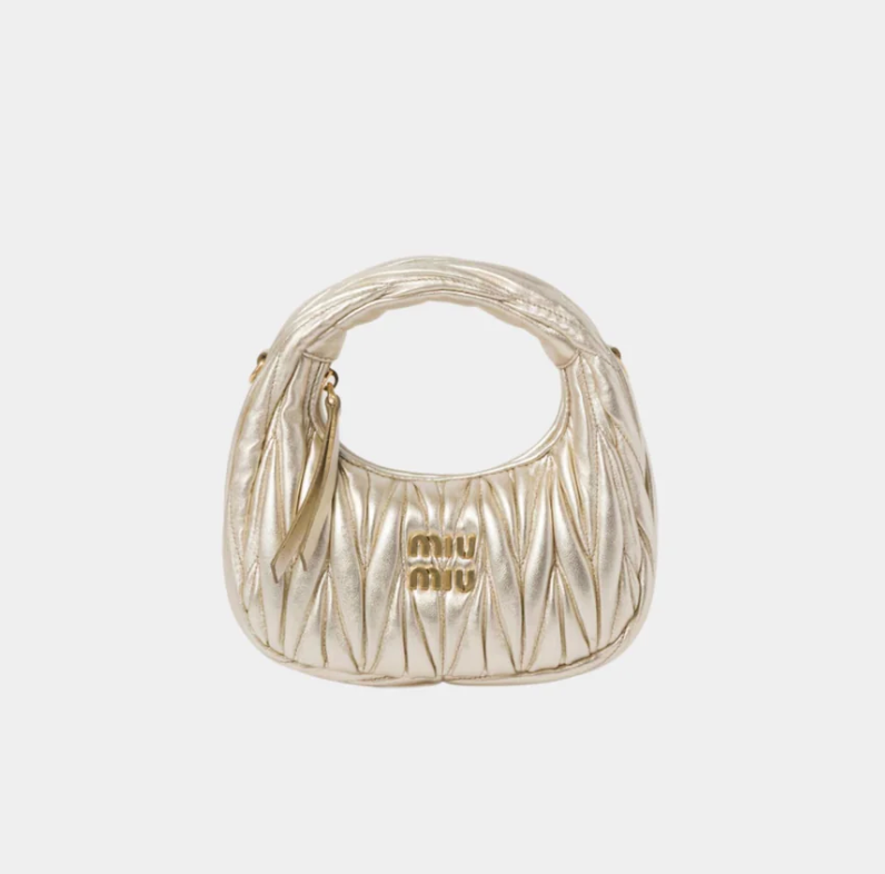 Miu Miu Wander Matelassé Nappa Leather Hobo Mini Bag Pyrite