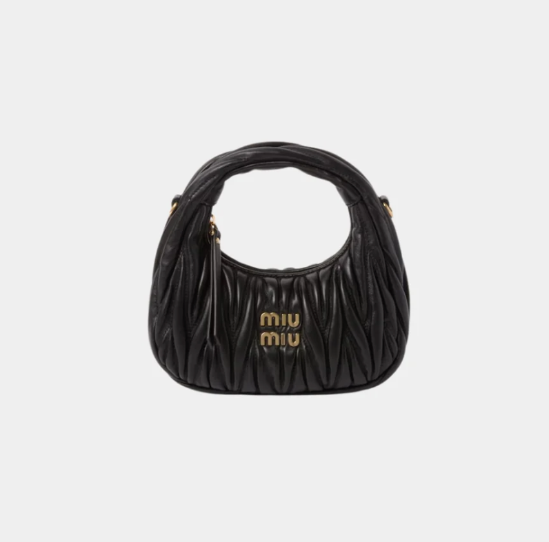 Miu Miu Wander Matelassé Nappa Leather Hobo Mini Bag Black