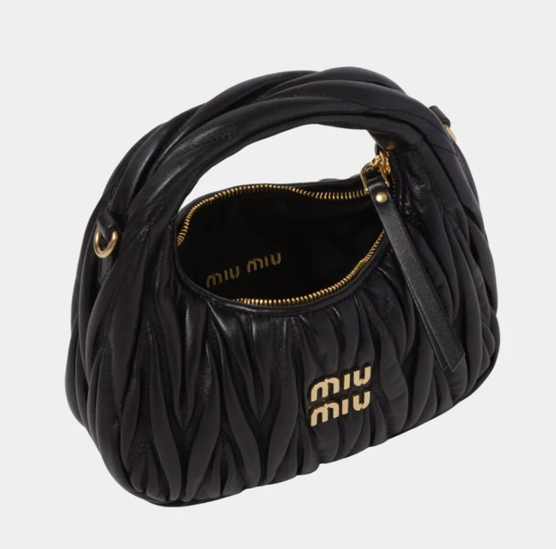 Miu Miu Wander Matelassé Nappa Leather Hobo Mini Bag Black