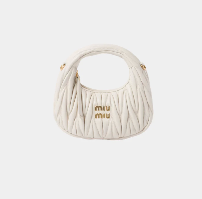 Miu Miu Wander Matelassé Nappa Leather Hobo Mini Bag White