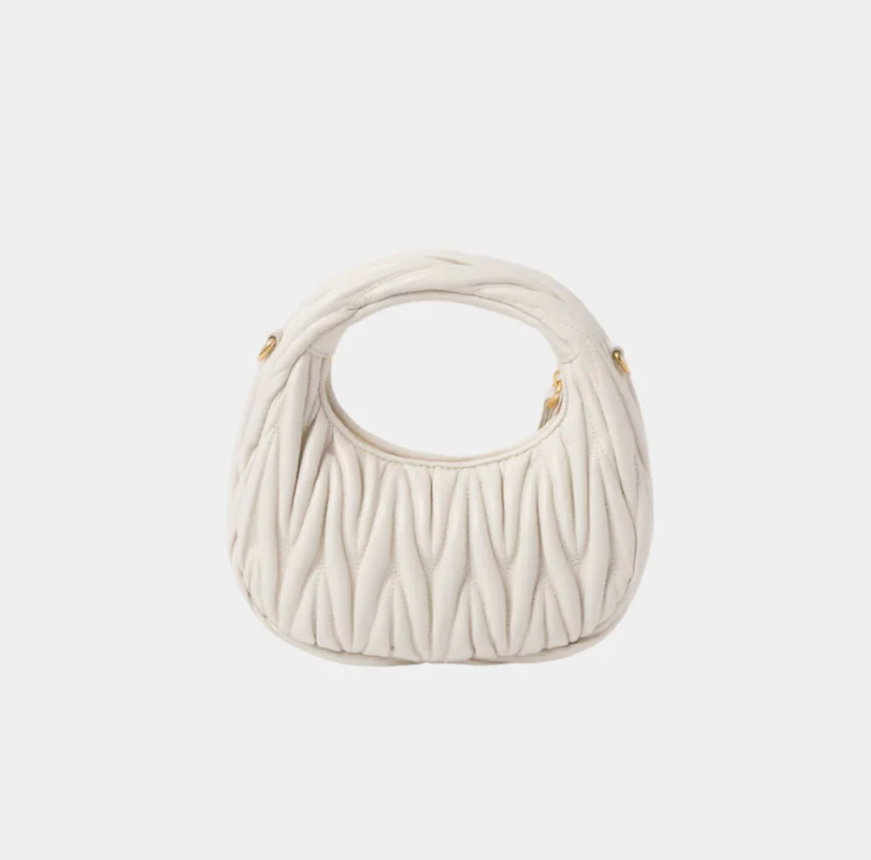 Miu Miu Wander Matelassé Nappa Leather Hobo Mini Bag White
