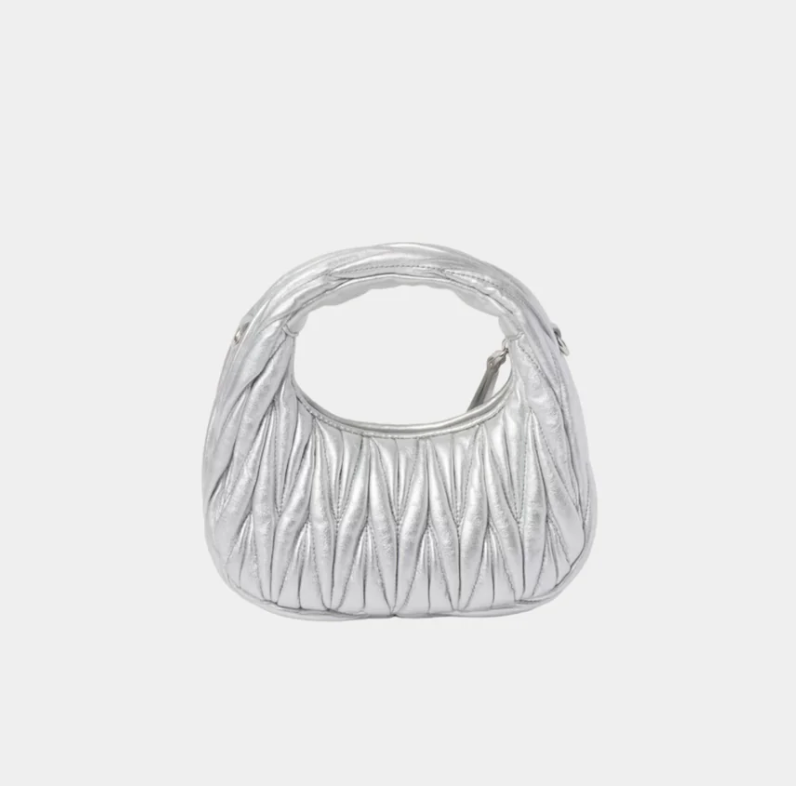 Miu Miu Wander Matelassé Nappa Leather Hobo Mini Bag Silver