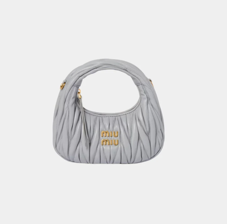 Miu Miu Wander Matelassé Nappa Leather Hobo Mini Bag Pearl Gray