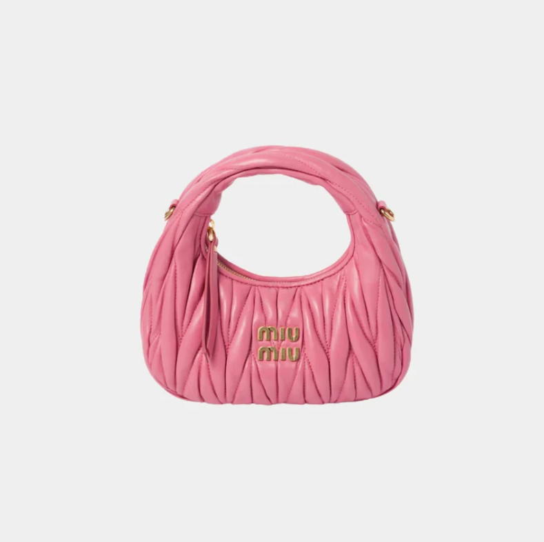 Miu Miu Wander Matelassé Nappa Leather Hobo Mini Bag Begonia Pink