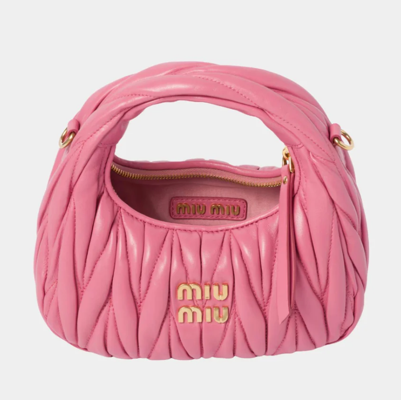Miu Miu Wander Matelassé Nappa Leather Hobo Mini Bag Begonia Pink