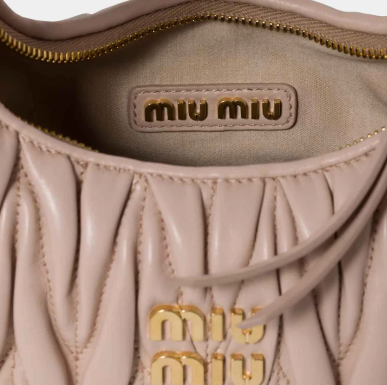 Miu Miu Wander Matelassé Nappa Leather Hobo Mini Bag Powder Pink