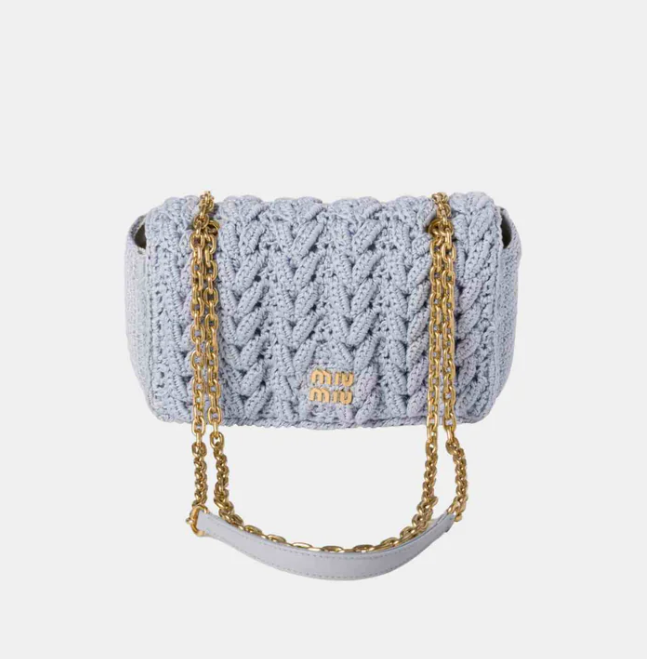 Miu Miu Cotton Cable-Knit Mini Bag Cornflower